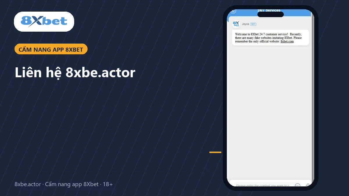 Liên hệ 8xbe.actor Ảnh bìa trang liên hệ 8xbe.actor, hướng dẫn chọn đúng kênh hỏi về app 8Xbet